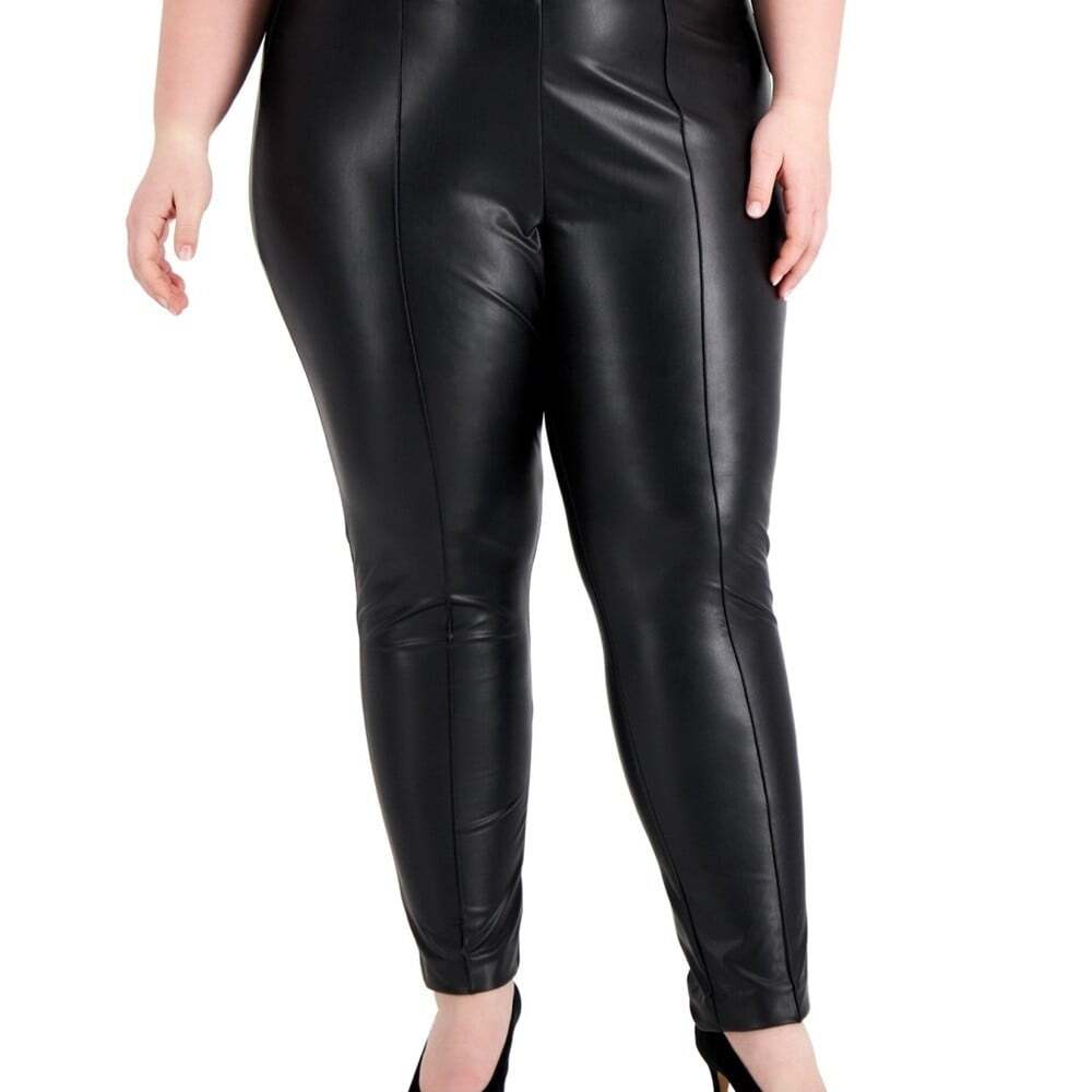 Anne Klein Black Faux Leather Skinny Pants Plus Size 1X Women New Tags